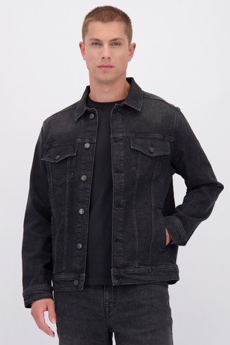 Le devant de Veste en jean noire de Liberty Island Denim pour Hommes