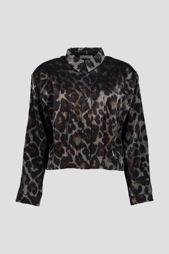 Le devant de Veste grise métallisée à imprimé de Geisha pour Femmes