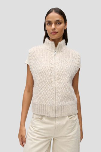Le devant de Veste sans manches beige clair zippée de Opus pour Femmes