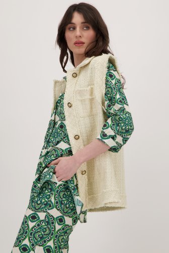 Le devant de  Veste sans manches en bouclé écru de Geisha pour Femmes
