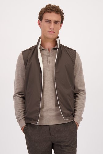 Voorkant van Waterafstotende beige bodywarmer door Upper East voor Heren