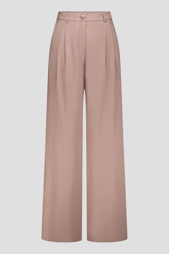 Voorkant van Wijde beige broek met bandplooien door Libelle voor Dames