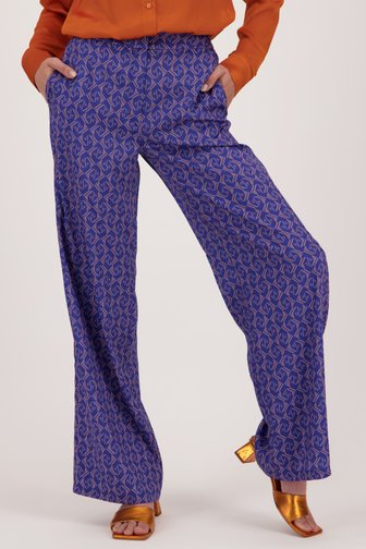 Wijde blauwe broek met oranje-ecru print van D'Auvry voor Dames