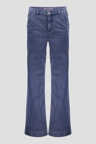 Voorkant van Wijde blauwe corduroy broek door Geisha voor Dames