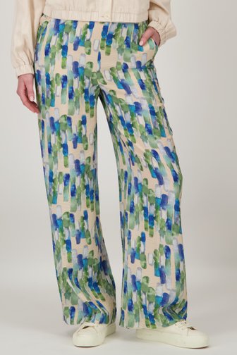 Wijde broek met blauw-groene aquarelprint  van Liberty Loving nature voor Dames