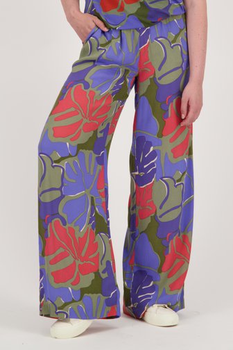 Libelle Wijde broek met kleurrijke bladerprint