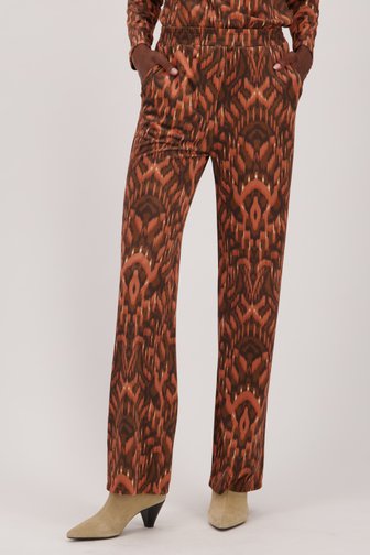 Wijde broek met oranje-bruine print van Louise voor Dames