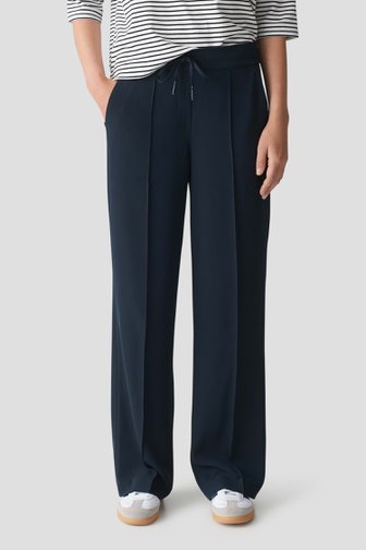 Opus Wijde donkerblauwe broek met elastische tailleband