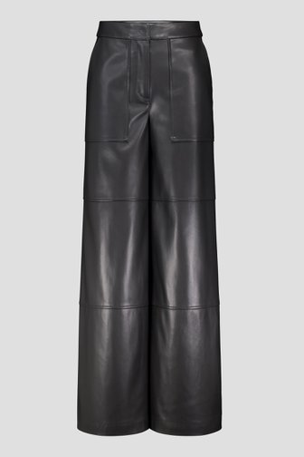 Voorkant van Wijde donkergrijze broek met leather look door Louise voor Dames