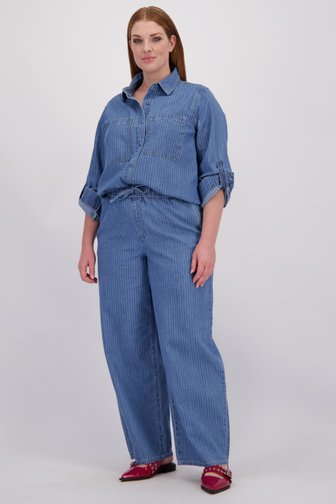 Voorkant van Wijde gestreepte broek met jeanslook door ONLY Carmakoma voor Dames