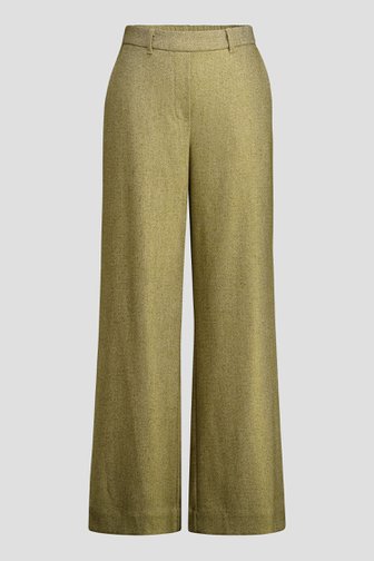 Voorkant van Wijde groene broek met elastische tailleband door Libelle voor Dames