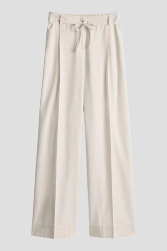 Voorkant van Wijde lichtbeige broek met elastische tailleband door Opus voor Dames