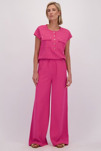 Voorkant van Wijde roze broek met elastische taille door Claude Arielle voor Dames