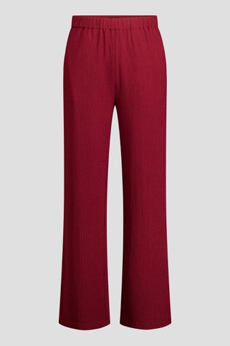 Voorkant van Wijnrode broek met structuur en elastische taille door Claude Arielle voor Dames