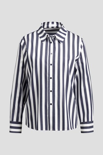Voorkant van Wit-blauw gestreepte hemdblouse door Liberty Island voor Dames