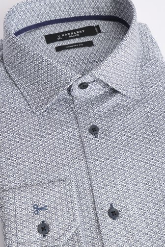 Voorkant van Wit-blauw hemd met motief - Comfort fit door Dansaert Black voor Heren