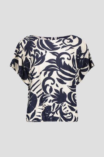 Voorkant van Wit-blauwe blouse met bloemenprint door Geisha voor Dames