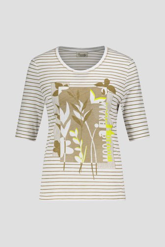 Barbara Lebek Wit-bruin gestreept T-shirt met print