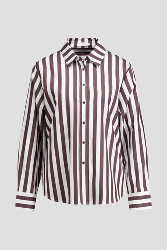 Voorkant van Wit-bruin gestreepte hemdblouse door Liberty Island voor Dames