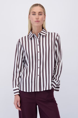 Voorkant van Wit-bruin gestreepte hemdblouse door Liberty Island voor Dames