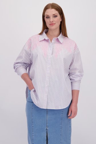 Voorkant van Wit gestreepte blouse met roze broderie door ONLY Carmakoma voor Dames