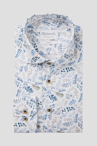 Wit hemd met bladerprint - Slim fit van Michaelis voor Heren