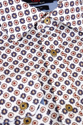 Voorkant van Wit hemd met blauw-bruine print - comfort fit door Dansaert Blue voor Heren