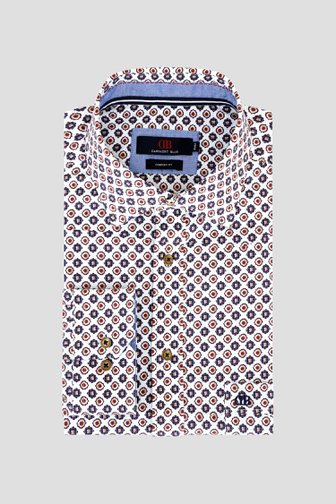 Voorkant van Wit hemd met blauw-bruine print - comfort fit door Dansaert Blue voor Heren