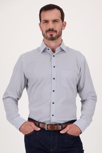 Wit hemd met blauw-bruine print - Regular fit van Dansaert Black voor Heren