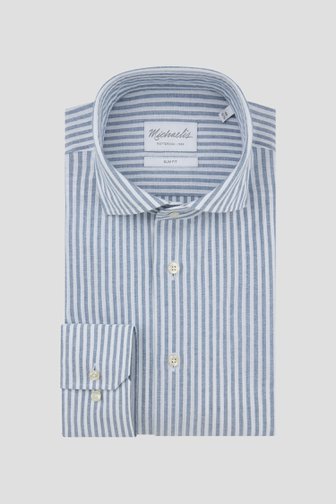 Productfoto 1 van Wit hemd met blauw gestreept motief - Slim fit  door Michaelis voor Heren