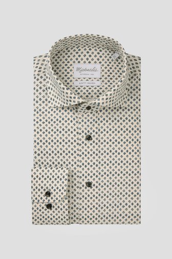 Michaelis Wit hemd met blauwe grafische print - Slim fit