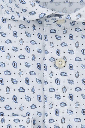 Productfoto 1 van Wit hemd met blauwe paisley print - Slim fit  door Michaelis voor Heren