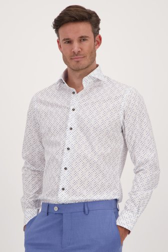 Wit hemd met blauwe print - Slim fit van Michaelis voor Heren