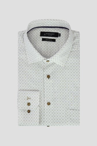 Voorkant van Wit hemd met bruin-blauwe print - Regular fit door Dansaert Black voor Heren