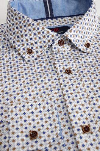 Voorkant van Wit hemd met bruin-blauwe ruitjes - Comfort fit door Dansaert Blue voor Heren