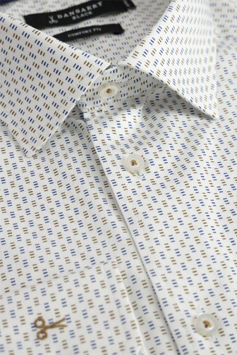 Voorkant van Wit hemd met fijne blauw-beige print - Comfort fit door Dansaert Black voor Heren