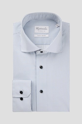Wit hemd met fijne blauwe print - Slim fit van Michaelis voor Heren
