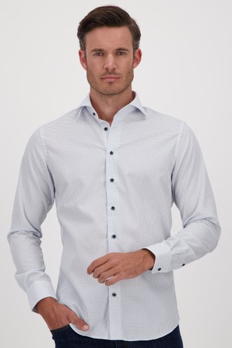 Wit hemd met fijne blauwe print - Slim fit van Michaelis voor Heren