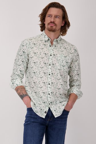 Wit hemd met groene aquarelprint - regular fit  van Bluefields voor Heren