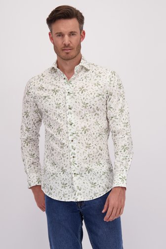 Wit hemd met groene bladerprint - Slim fit  van Michaelis voor Heren