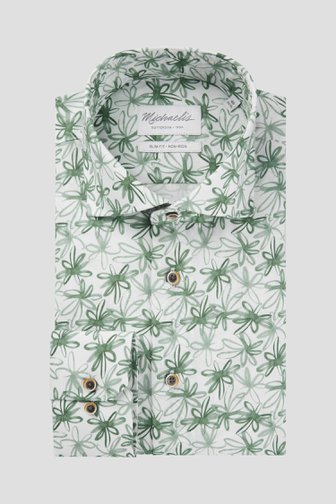 Wit hemd met groene bloemenprint - Slim fit van Michaelis voor Heren
