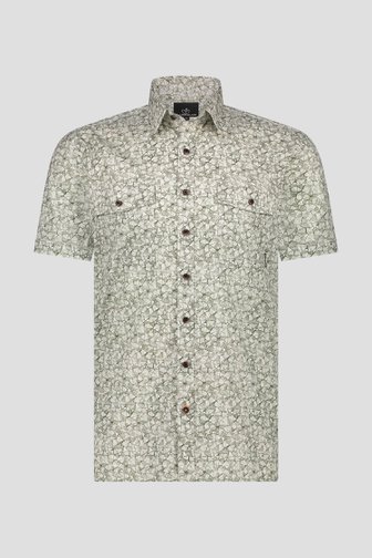 Wit hemd met kaki print, korte mouw - Regular fit van Bluefields voor Heren