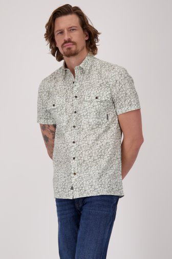 Wit hemd met kaki print, korte mouw - Regular fit van Bluefields voor Heren