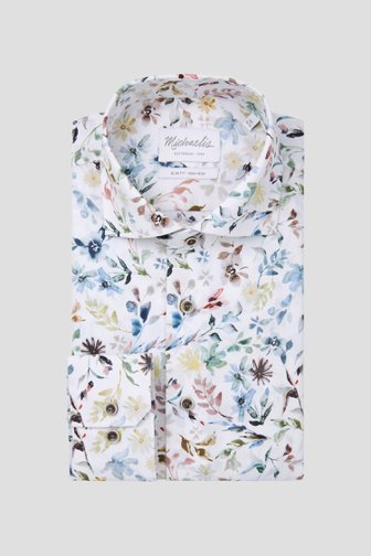 Wit hemd met kleurrijke bladerprint - Slim fit van Michaelis voor Heren