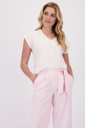 Voorkant van Wit-roze gestreept T-shirt  door Libelle voor Dames