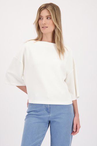 Voorkant van Wit T-shirt met 3/4 mouwen door D'Auvry voor Dames