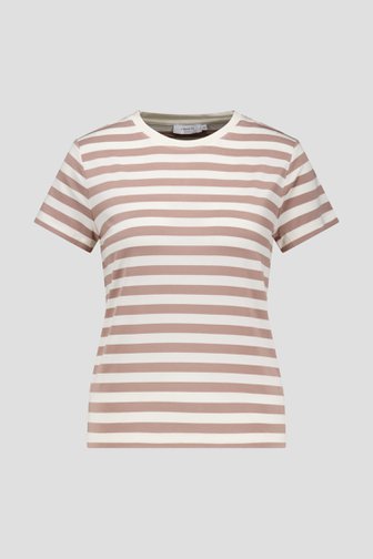 Wit T-shirt met beige strepen van Liberty Island voor Dames