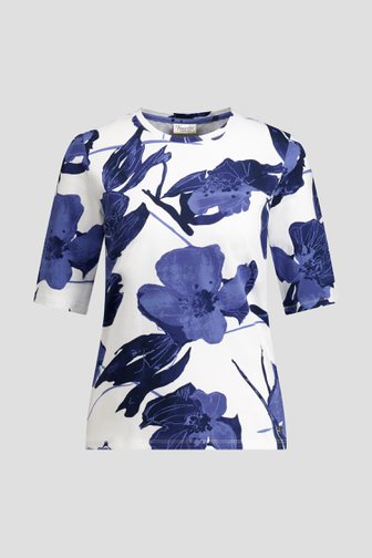Productfoto 1 van Wit T-shirt met blauwe bloemenprint door Barbara Lebek voor Dames