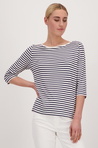 Liberty Island Wit T-shirt met blauwe strepen