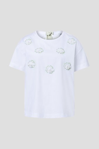 Voorkant van Wit T-shirt met bloemenpatches door More & More voor Dames